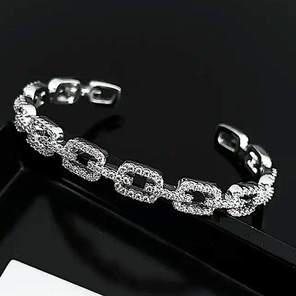 Silver Crystal Bangle Cuff Rhinestone Bracelet